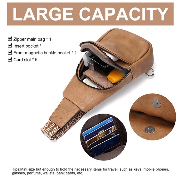 CLUCI Faux Leather Small Sling Bag Fashion Waist Packs with Guitar Strap Women’s - Picture 5 of 14